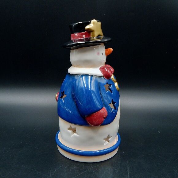 Home Interiors Ceramic Snowman Tealight Candle Holder Under Plate Luminary 9 In - Picture 4 of 10